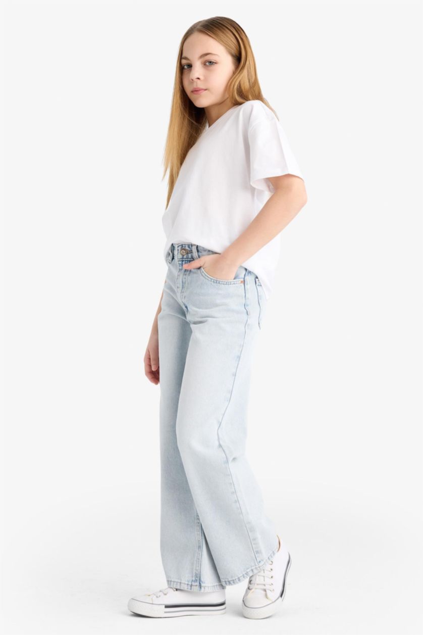 Kız Çocuk - Genç Kız Buz Mavi Straight Wide Jean Pantolon Kız Çocuk