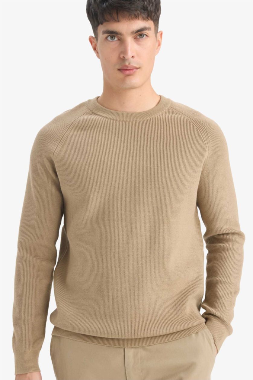 HOMME Beige Pull en  tricot à col rond Coupe standard