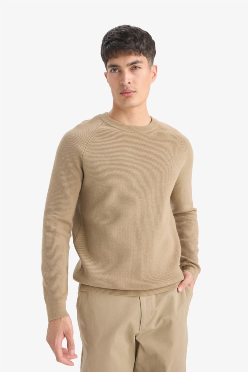 HOMME Beige Pull en  tricot à col rond Coupe standard
