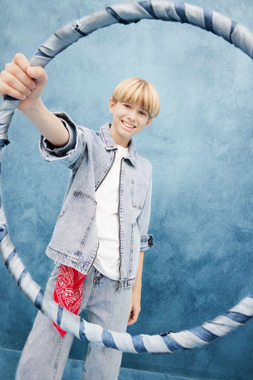 Erkek Çocuk - Genç Erkek Açık Mavi Polo Yaka Denim Ceket Erkek Çocuk