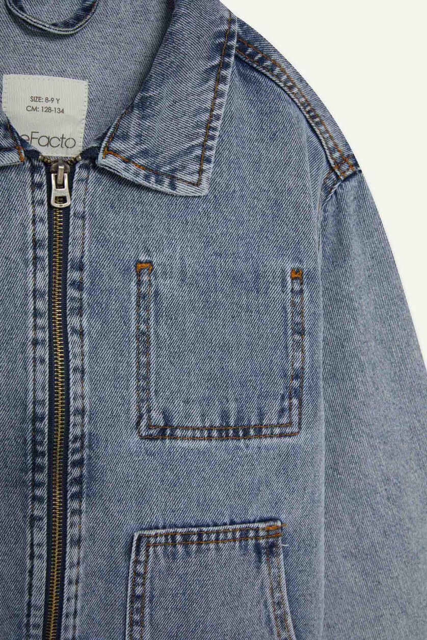 Erkek Çocuk - Genç Erkek Açık Mavi Polo Yaka Denim Ceket Erkek Çocuk