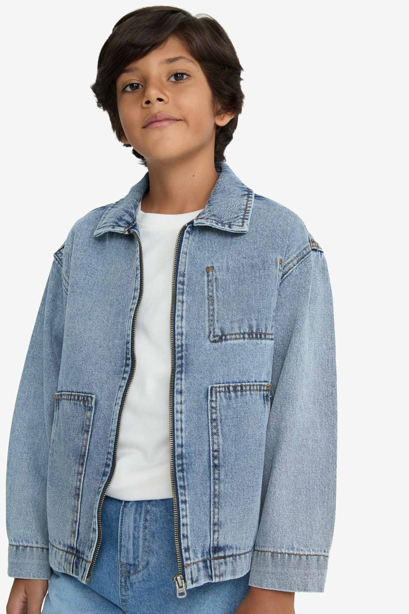 Erkek Çocuk - Genç Erkek Açık Mavi Polo Yaka Denim Ceket Erkek Çocuk