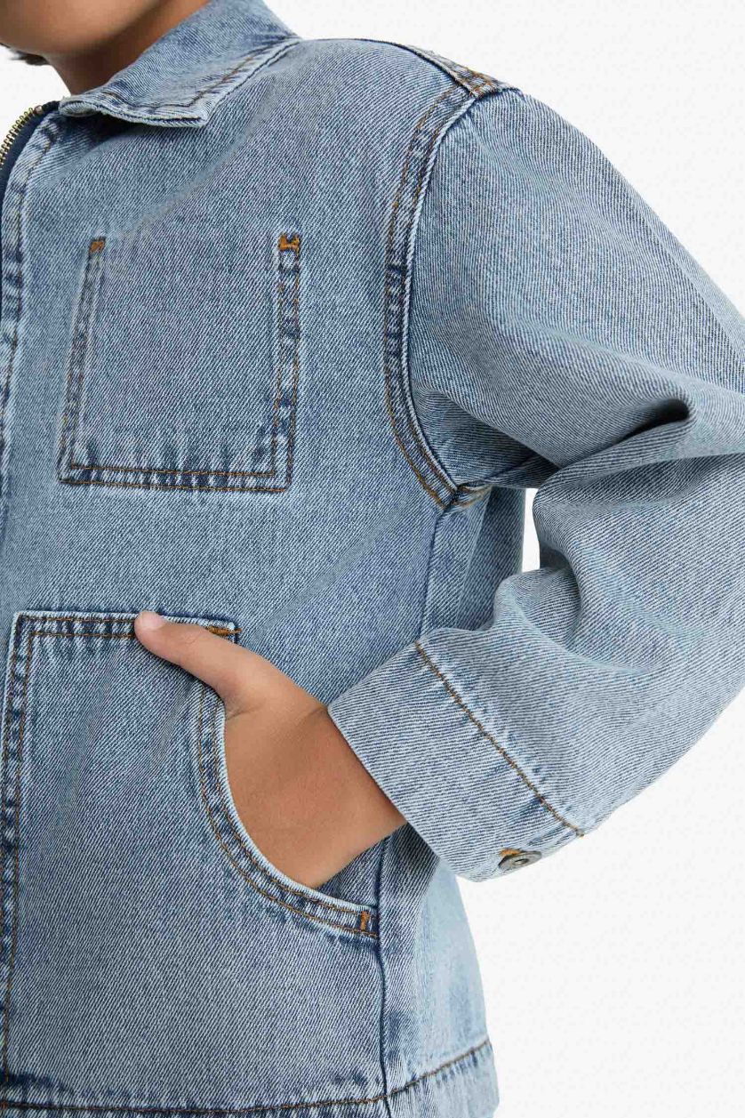 Erkek Çocuk - Genç Erkek Açık Mavi Polo Yaka Denim Ceket Erkek Çocuk