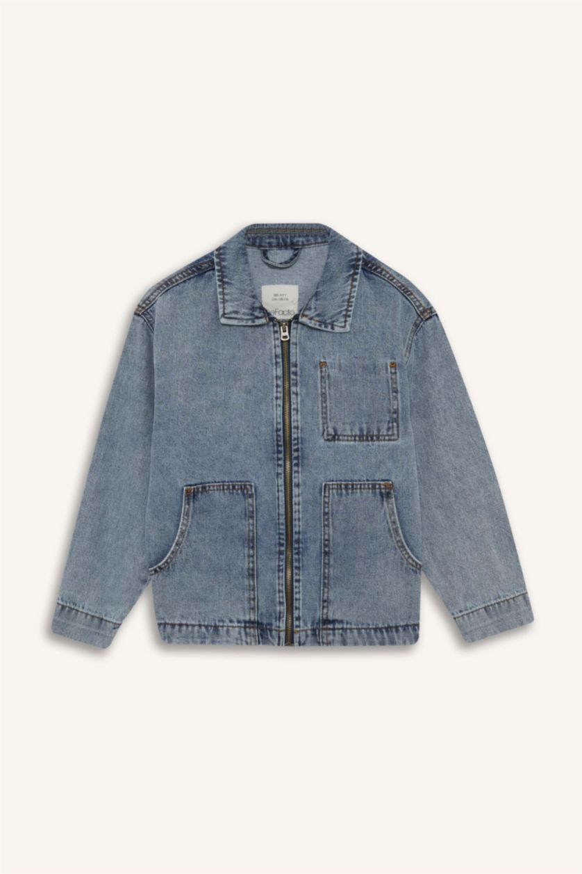 Erkek Çocuk - Genç Erkek Açık Mavi Polo Yaka Denim Ceket Erkek Çocuk