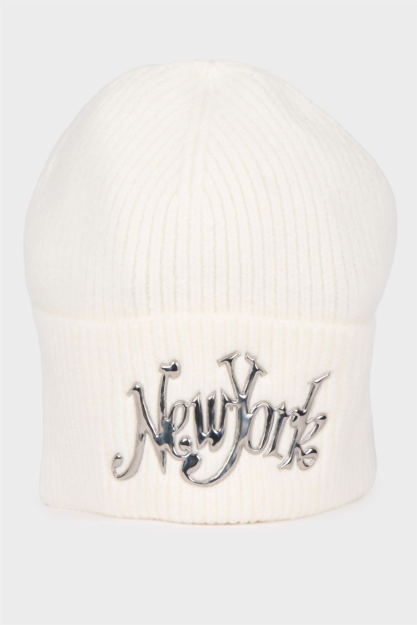 Kadın Ekru Kadın Nakışlı Triko Bere