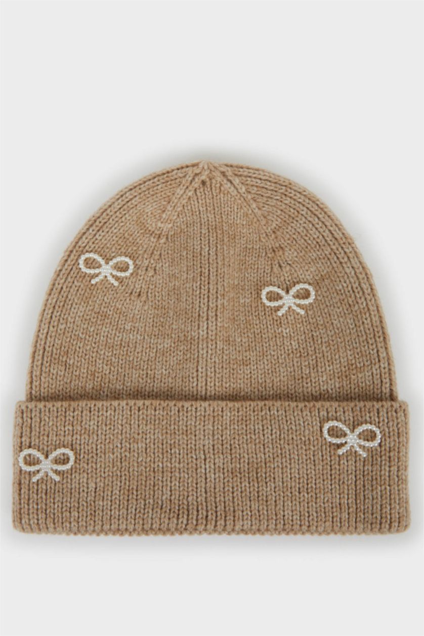 Kadın Vizon Kadın Fiyonk Detaylı Triko Bere