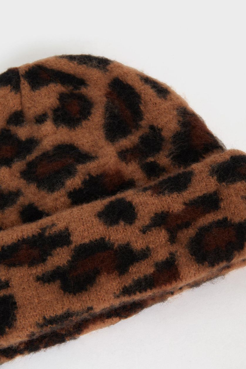 Kadın Kahve Kadın Leopar Desenli Bere