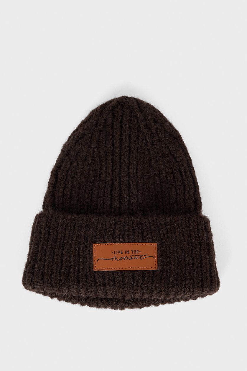 Kadın Açık Kahve Kadın Dokuma Etiketli Bere