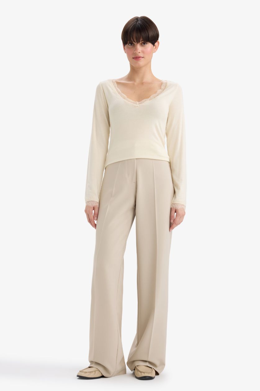 WOMAN Ecru Fall in Love Modal Cashmere Soft Textured Laced Top