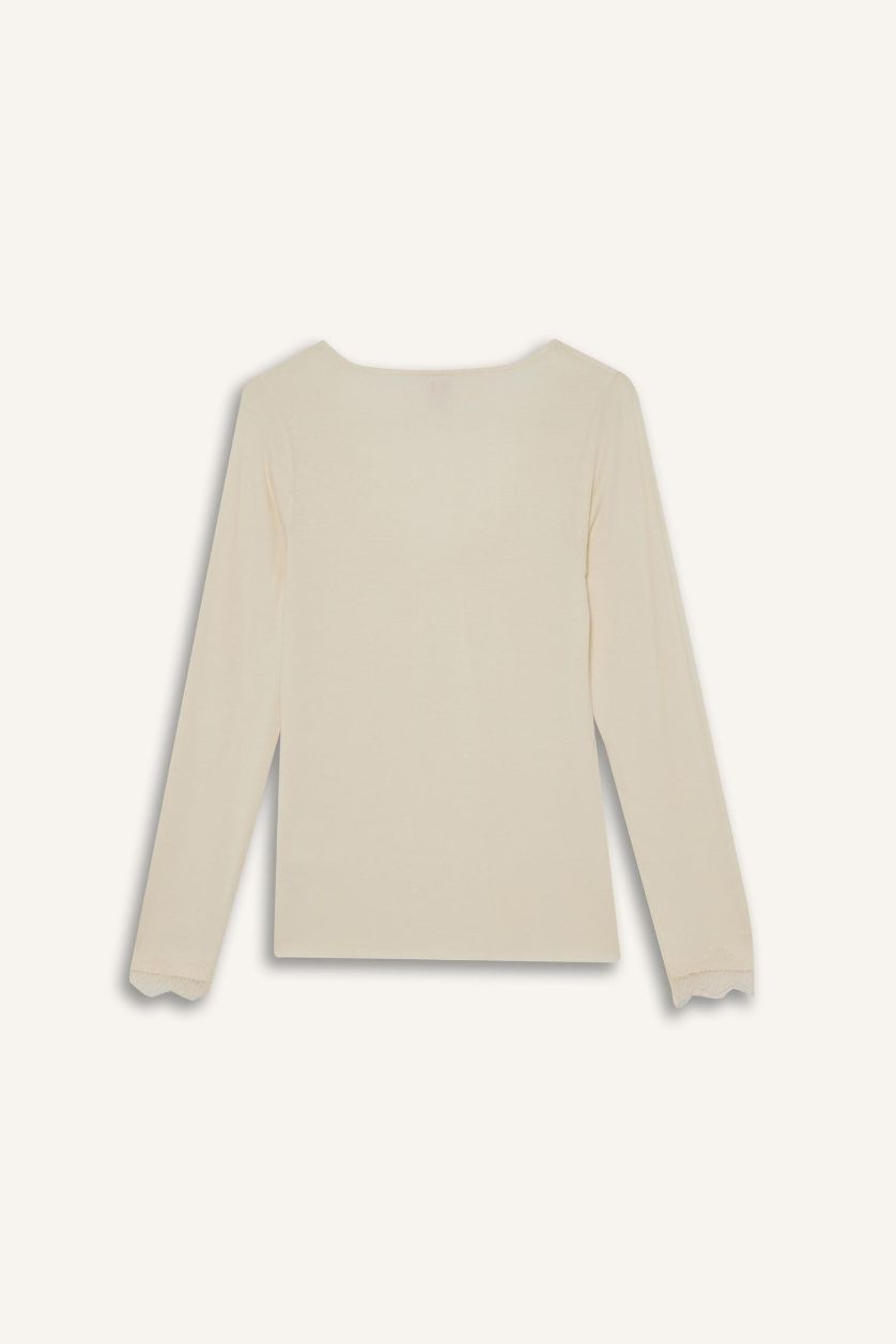 WOMAN Ecru Fall in Love Modal Cashmere Soft Textured Laced Top