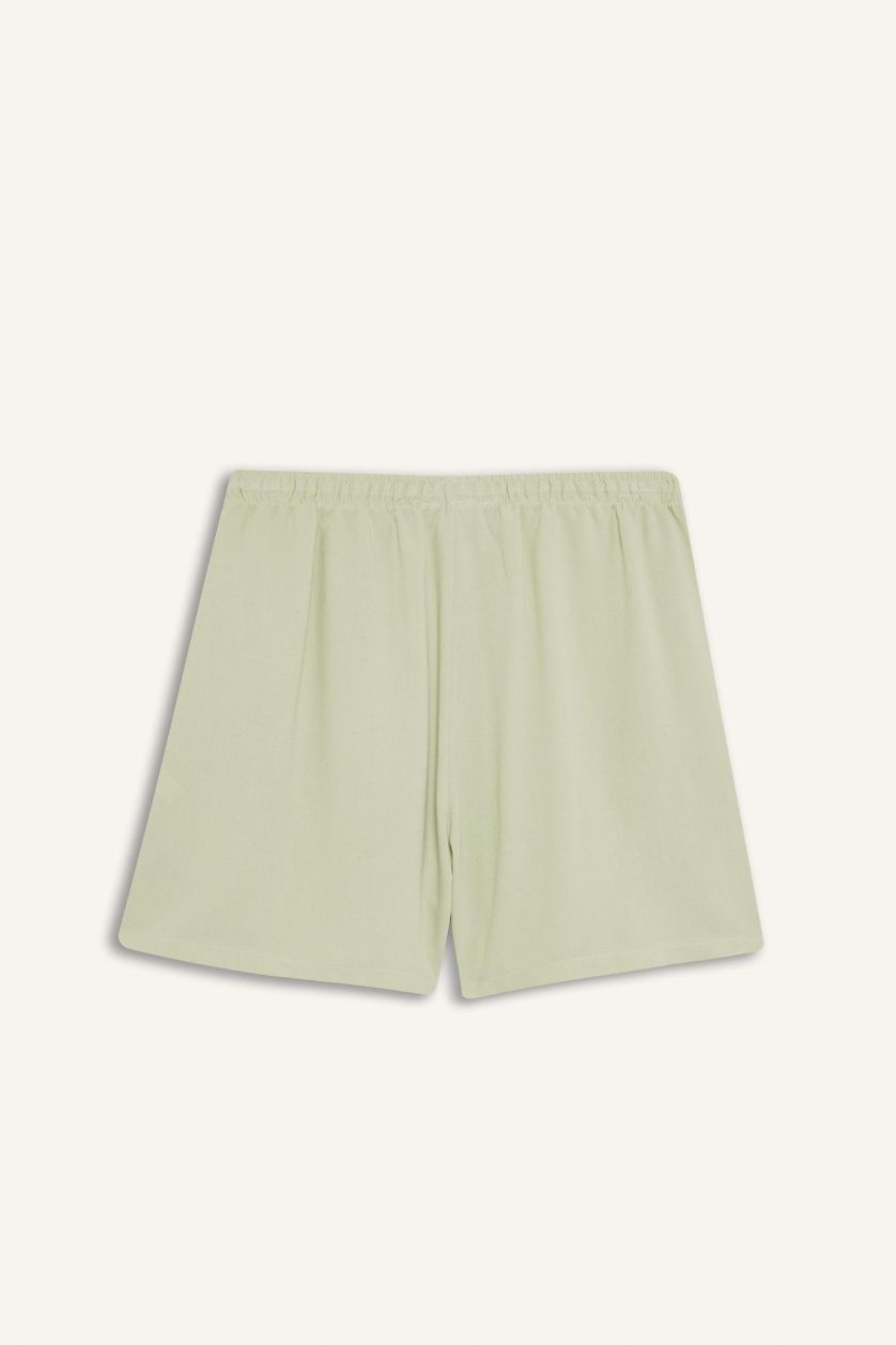 Kadın Mint Normal Beli Lastikli Cepli Keten Karışımlı Şort