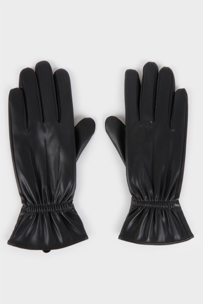 Kadın Siyah Kadın Suni Deri Eldiven