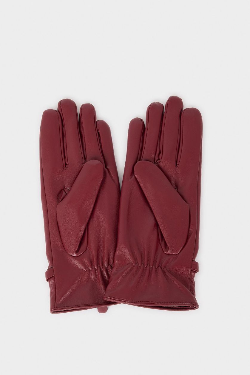 Kadın Bordo Kadın Suni Deri Eldiven