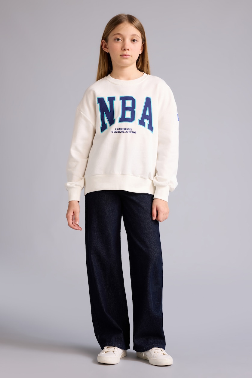 Young Girls - Teen Girls Ecru Oversize NBA Crew Neck Sweatshirt