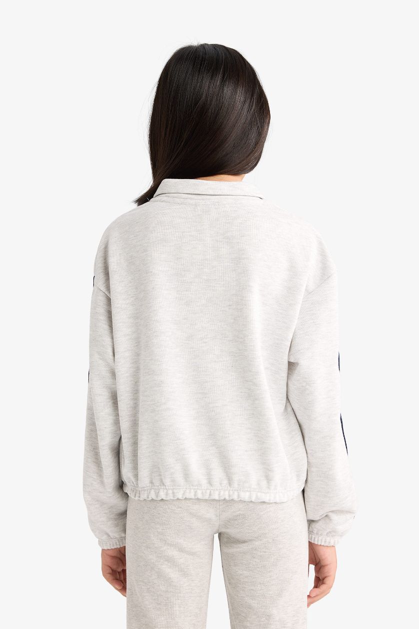 Kız Çocuk - Genç Kız Gri Melanj NBA Los Angeles Lakers Relax Fit Polo Yaka Sweatshirt Kız Çocuk