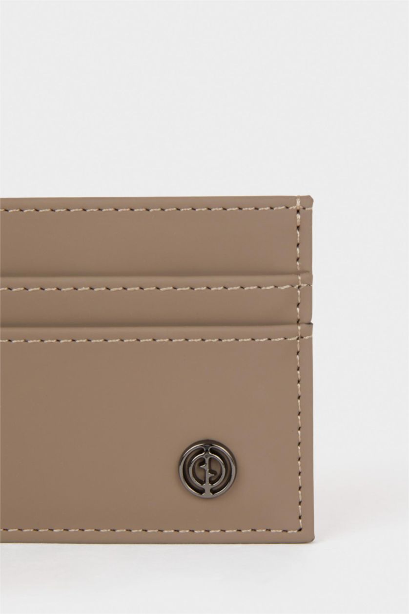 رجال بيج محفظة بطاقات جلد صناعي