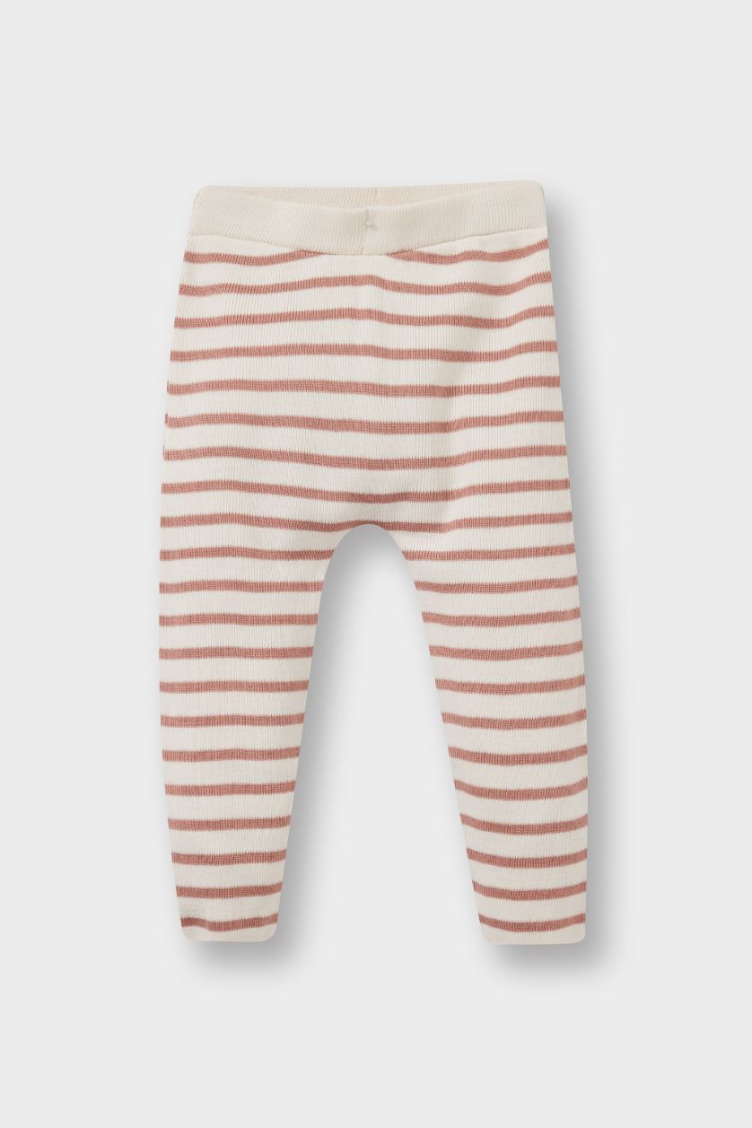 طفلة صغيرة بيج فاتح سيت تريكو جاكيت وبنطلون بطبعة دب - قطعتين