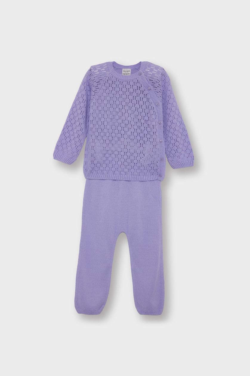 طفلة صغيرة أرجواني سيت بيبي بناتي تريكو مخرم - قطعتين