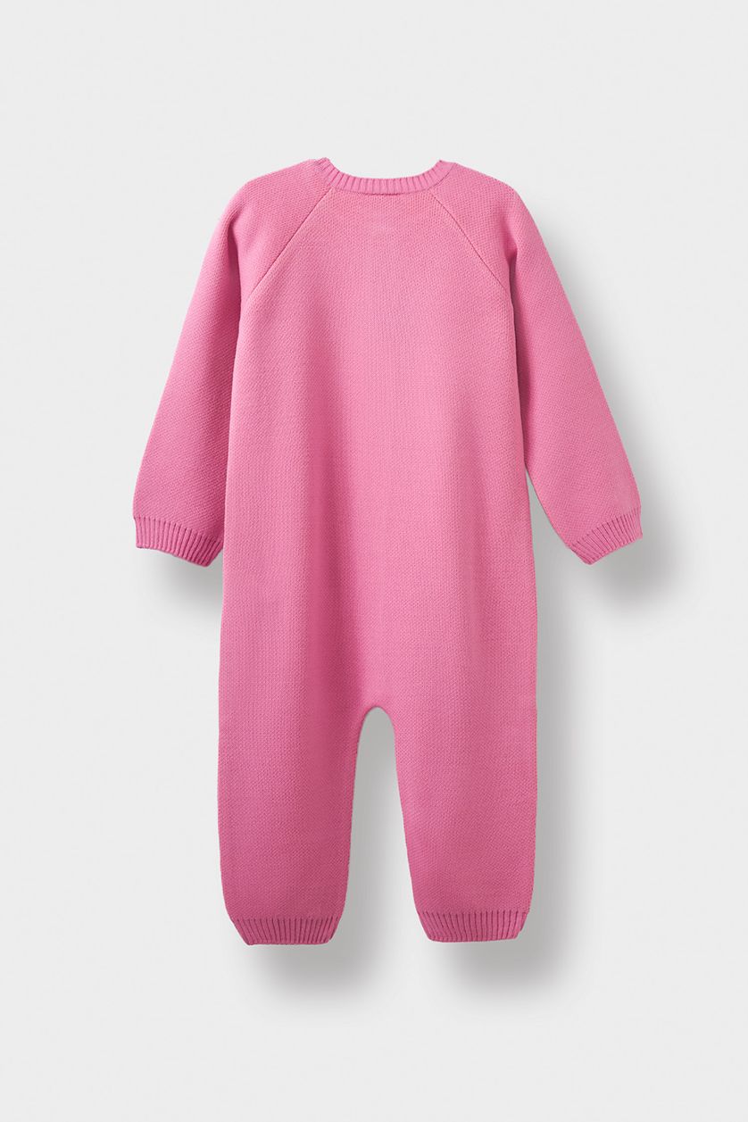Baby Girl Pink Knitwear Regular Fit Crew Neck Flower Jumpsuit