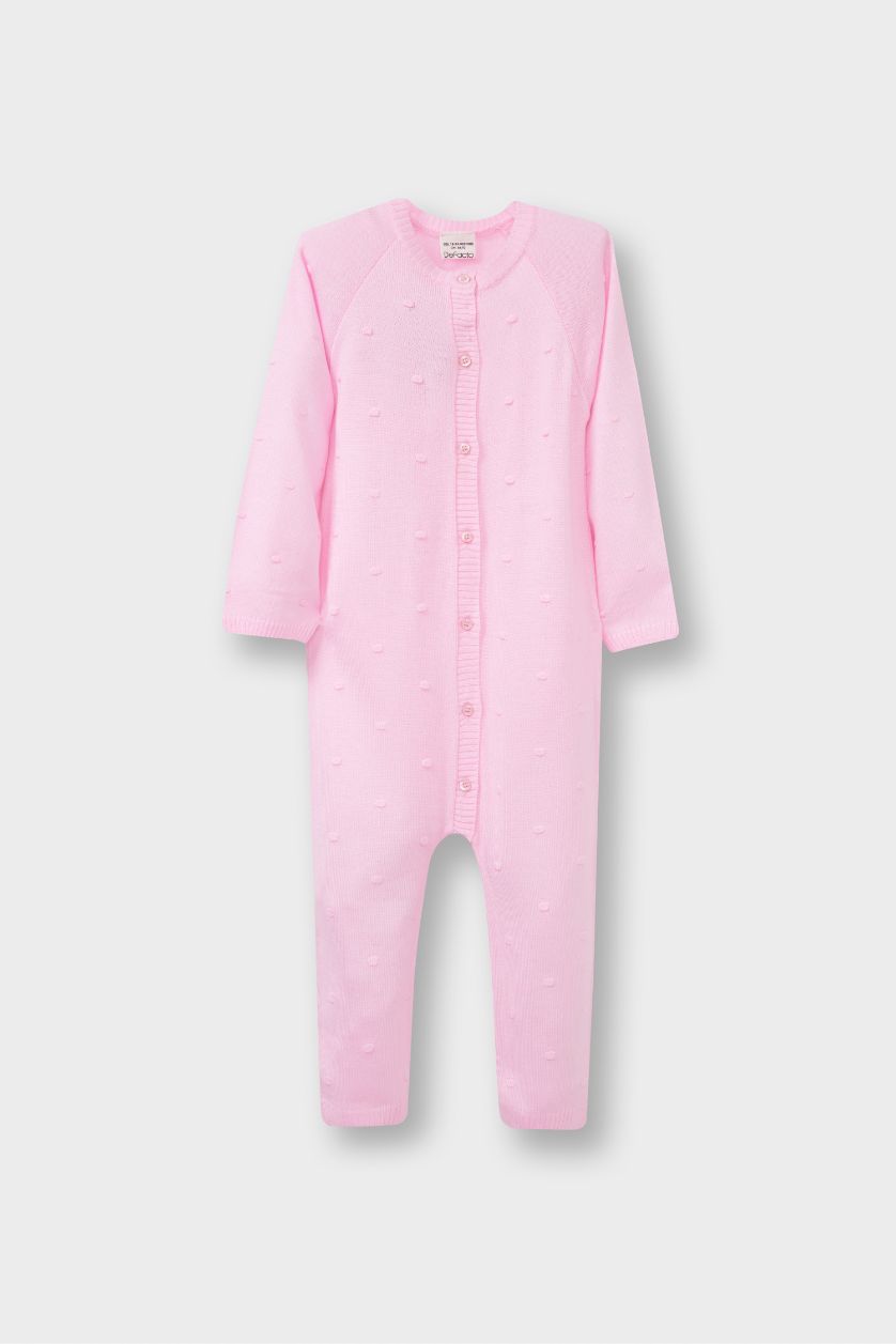 Baby Girl Light Pink Knitwear Regular Fit Crew Neck Jumpsuit