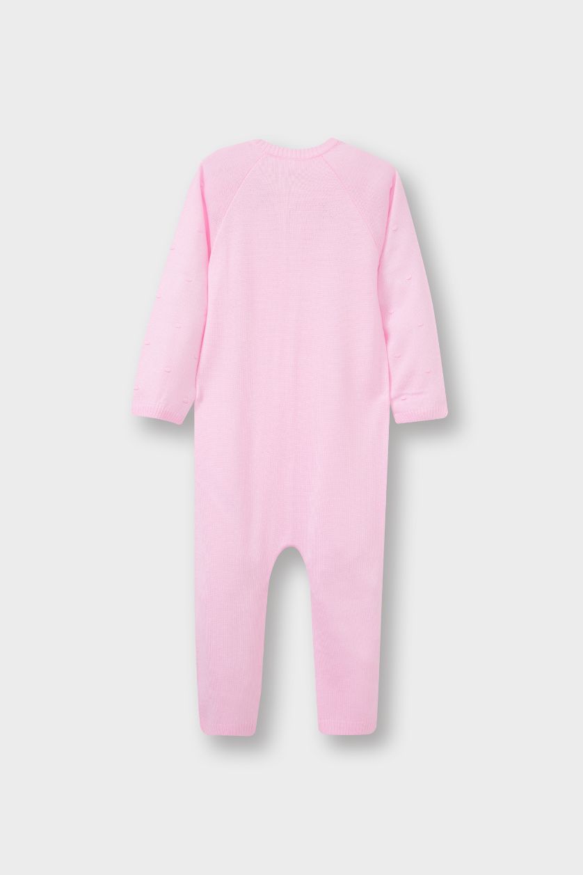 Baby Girl Light Pink Knitwear Regular Fit Crew Neck Jumpsuit