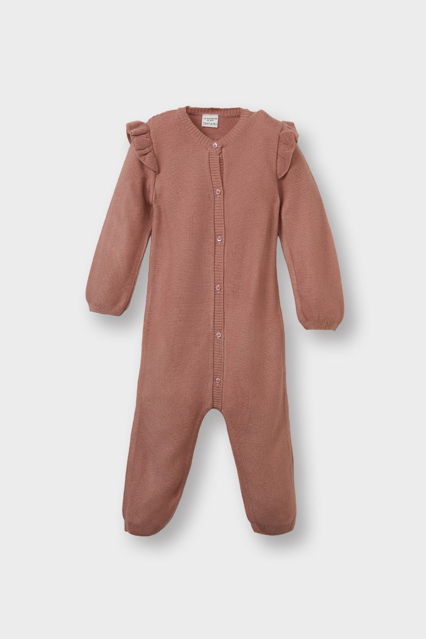 Baby Girl Dark Pink Knitwear Regular Fit Crew Neck Jumpsuit