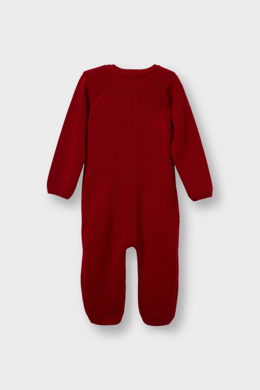 Erkek Bebek Kırmızı 2'li Takım Yılbaşı Temalı Uzun Kollu Tulum Bere Erkek Bebek Yenidoğan