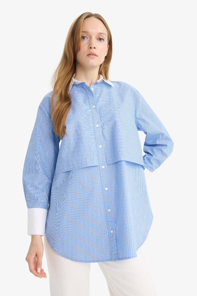WOMAN Blue Relax Fit Poplin Long Sleeve Tunic