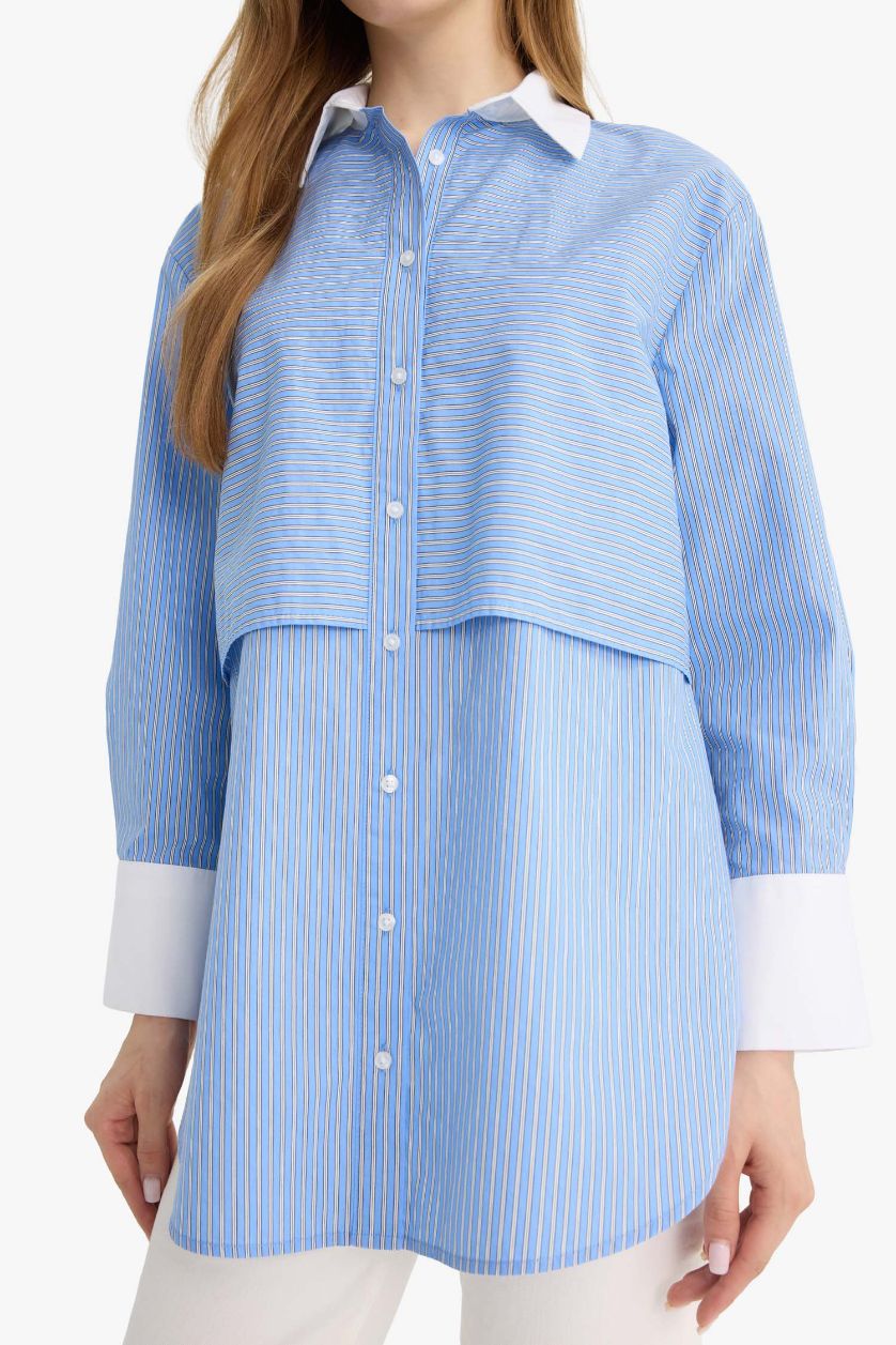 WOMAN Blue Relax Fit Poplin Long Sleeve Tunic