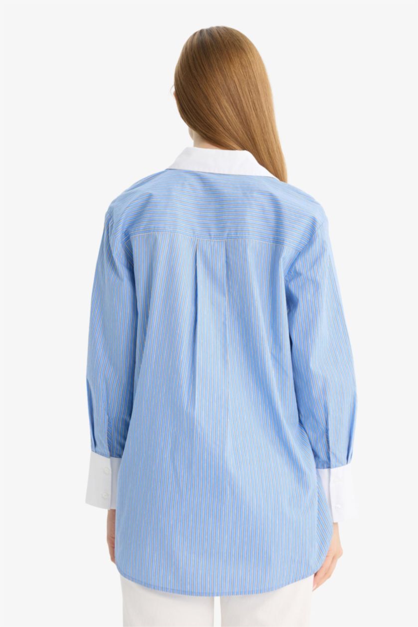 WOMAN Blue Relax Fit Poplin Long Sleeve Tunic
