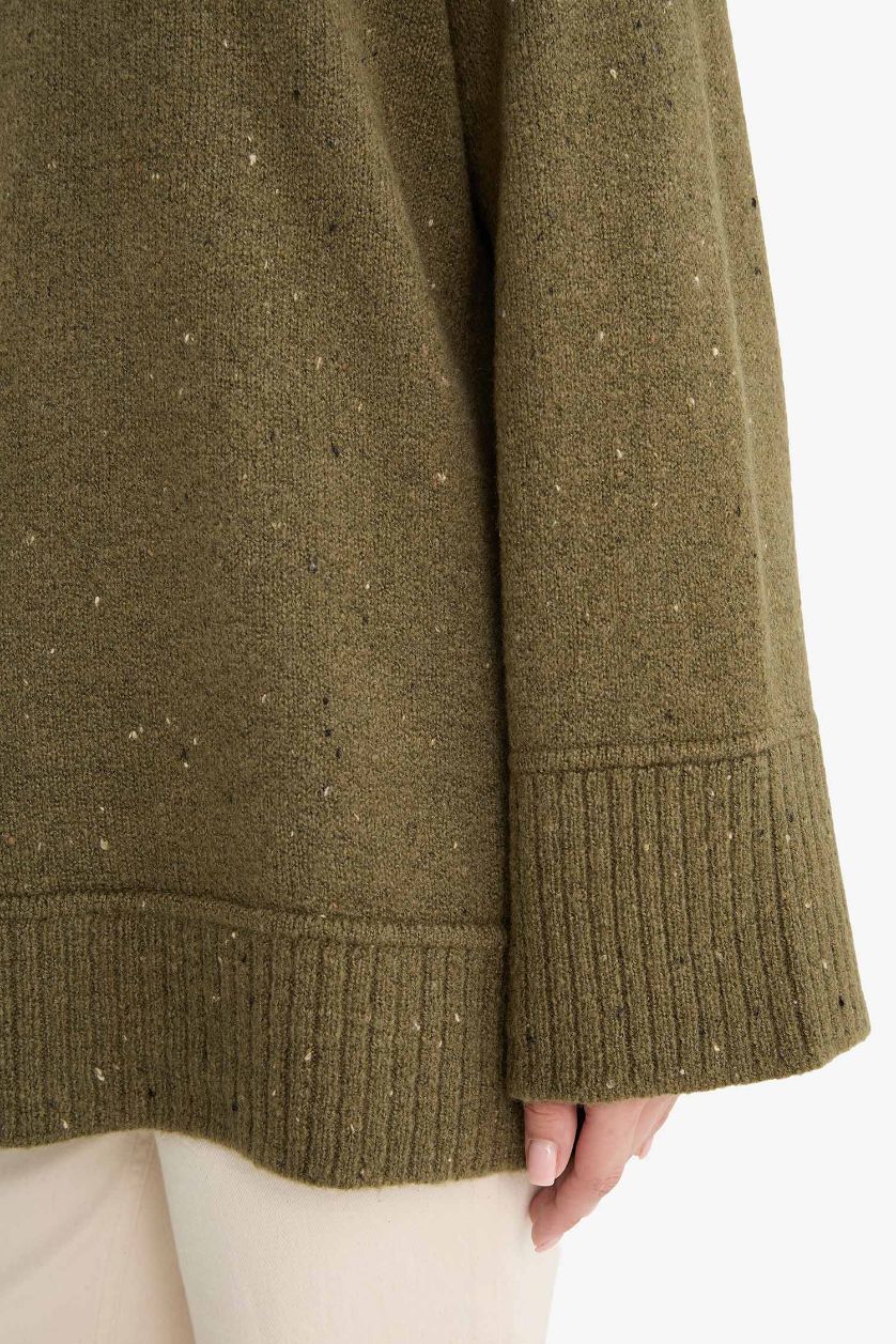 نساء كاكي فاتح تونيك تريكو قصة فضفاضة بياخة مستديرة