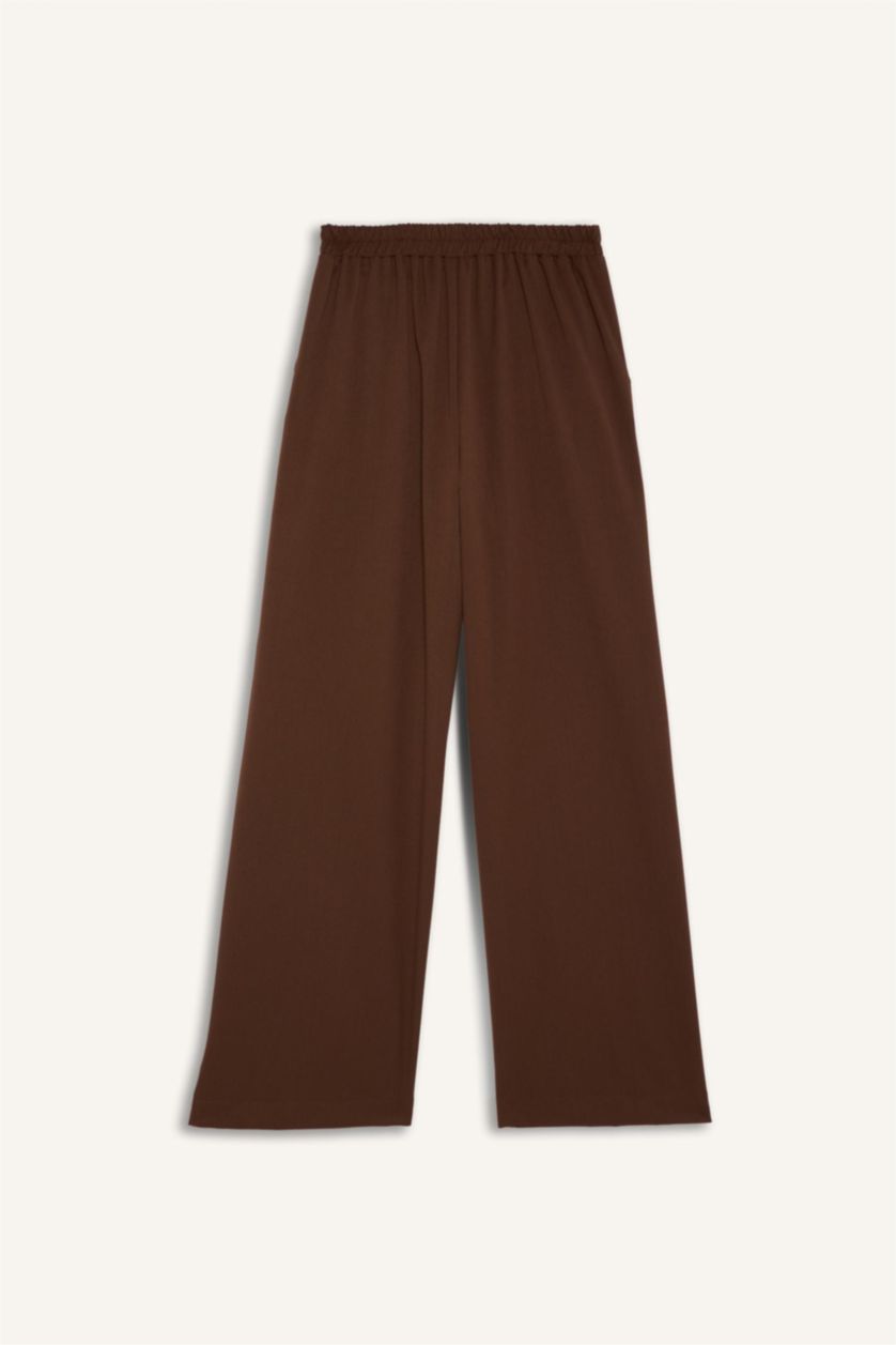 حريمي بني بنطلون وايد ليج برجل واسع