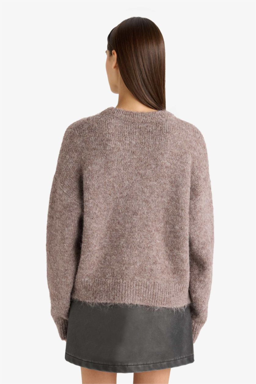 Женщины Коричневый Шерстяной трикотажный свитер оверсайз с круглым вырезом