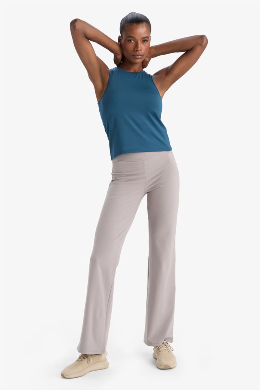 Woman Dark Green DeFactoFit Slim Fit Crew Neck Sports Tank Top