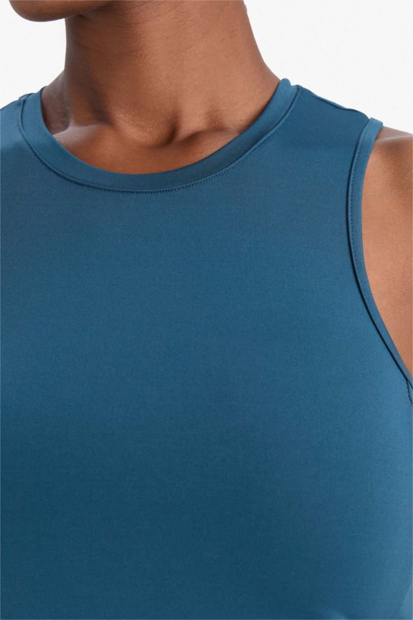 Woman Dark Green DeFactoFit Slim Fit Crew Neck Sports Tank Top