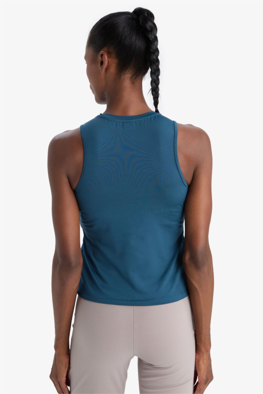 Woman Dark Green DeFactoFit Slim Fit Crew Neck Sports Tank Top