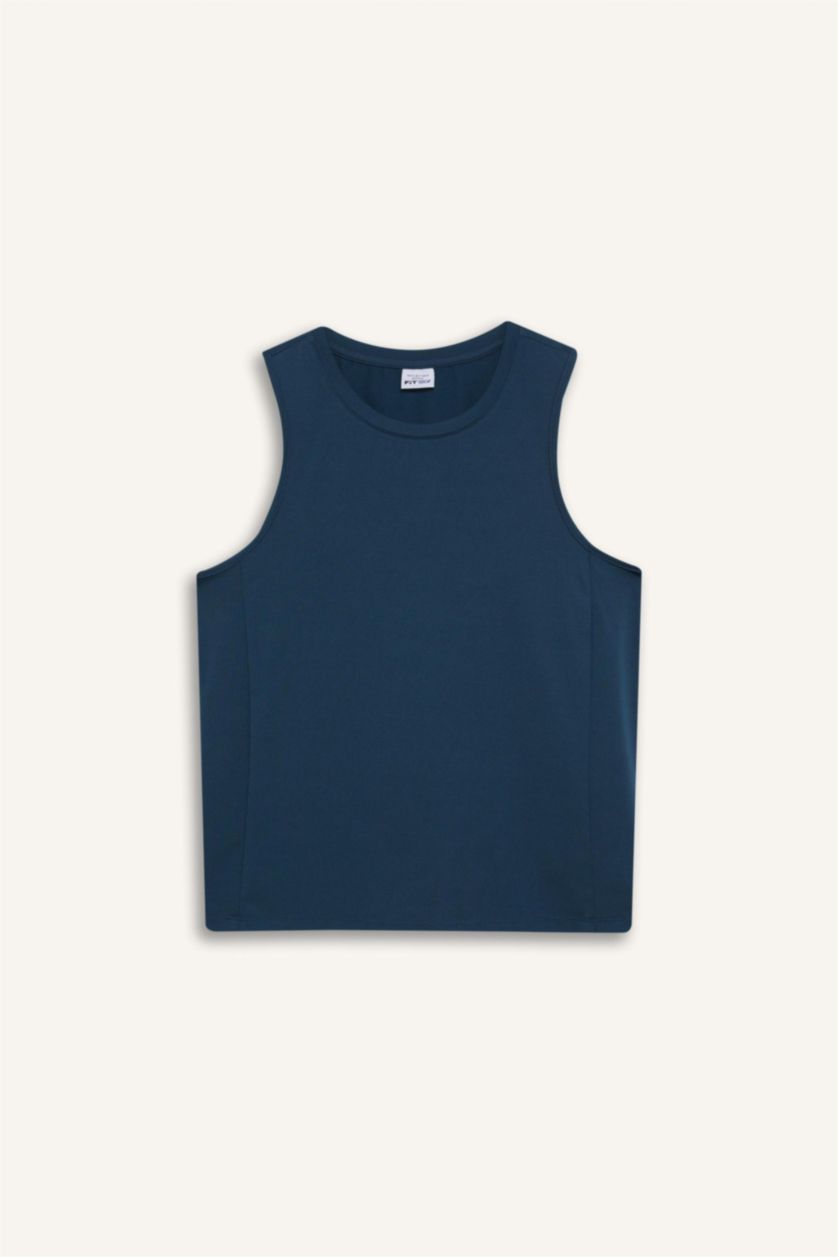 Woman Dark Green DeFactoFit Slim Fit Crew Neck Sports Tank Top