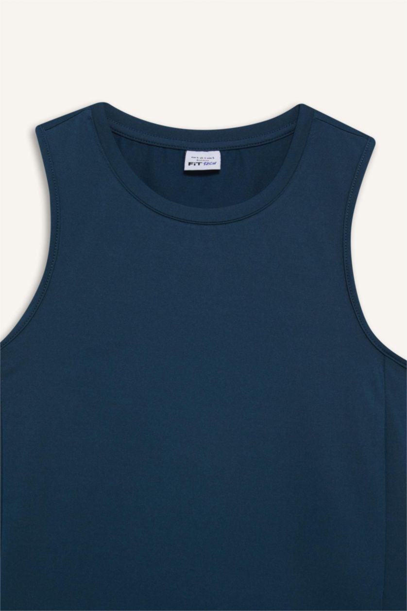 Woman Dark Green DeFactoFit Slim Fit Crew Neck Sports Tank Top