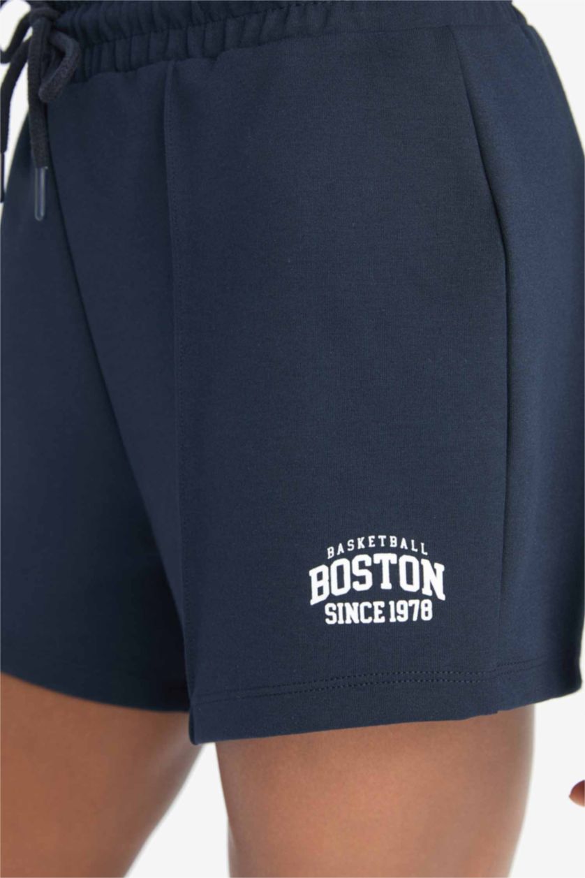 نساء كحلي شورت رياضي ابيض بخصر مطاطي من DeFactoFit