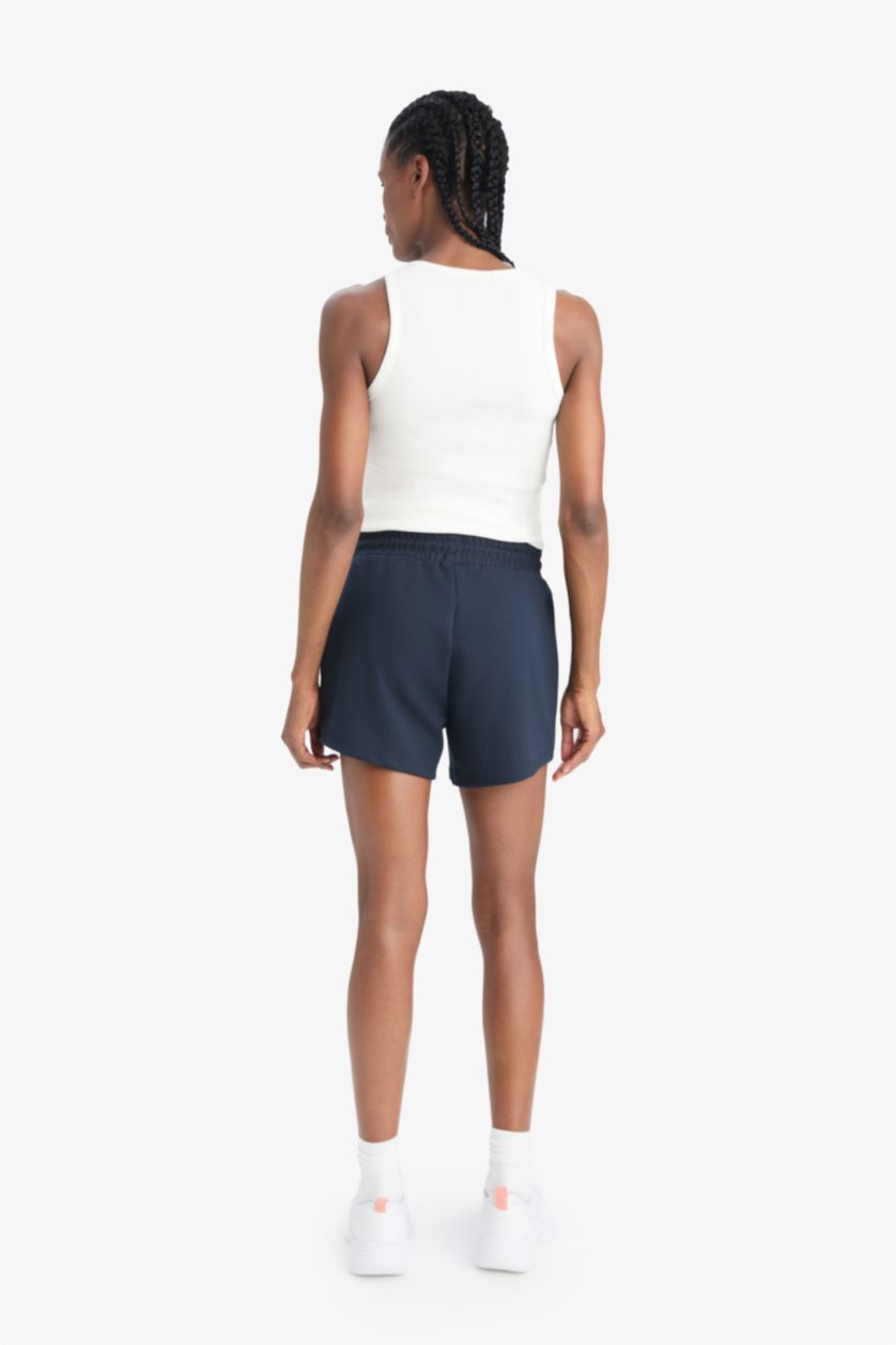 نساء كحلي شورت رياضي ابيض بخصر مطاطي من DeFactoFit