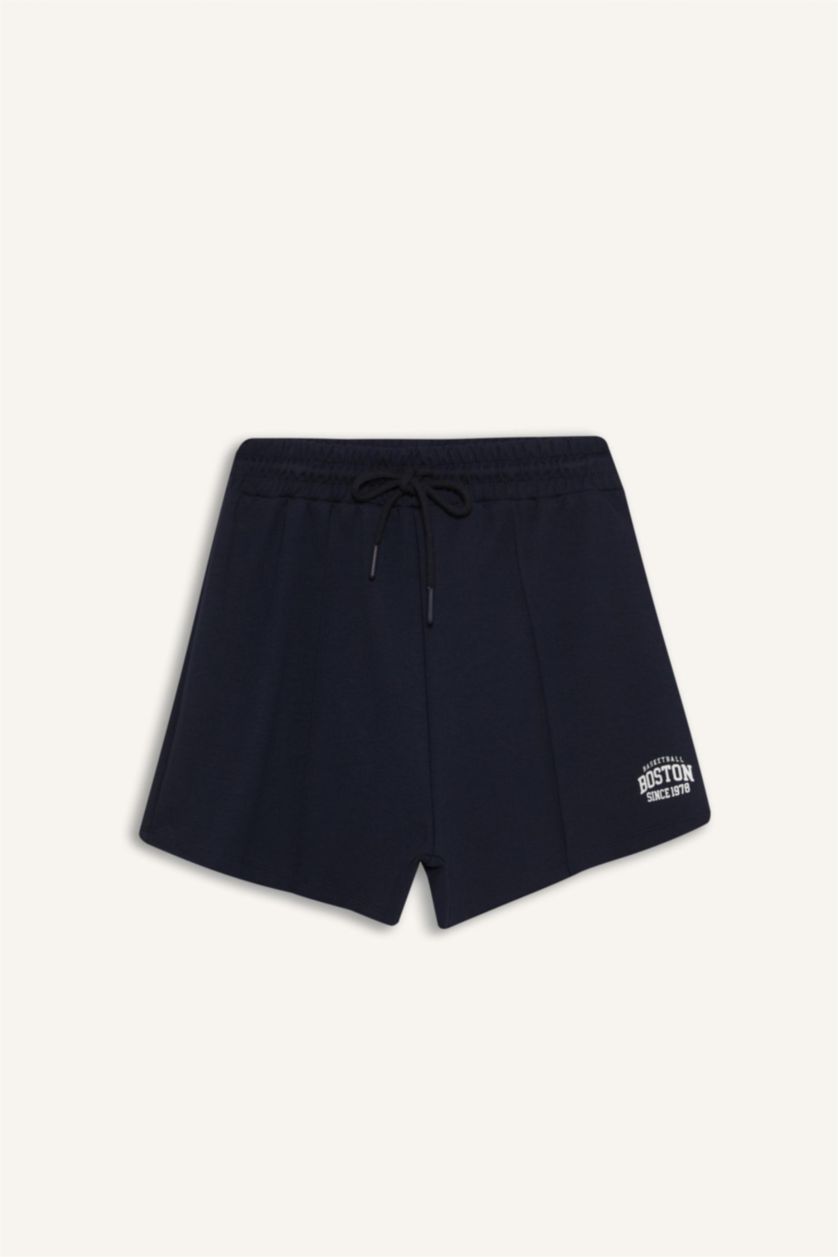 نساء كحلي شورت رياضي ابيض بخصر مطاطي من DeFactoFit