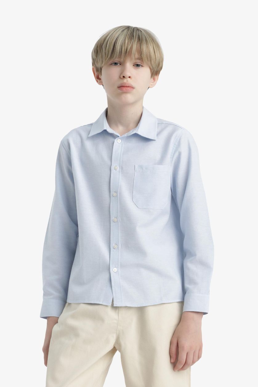 أولادي أزرق فاتح قميص بولو ولادي كم طويل أوكسفورد قصة عادية