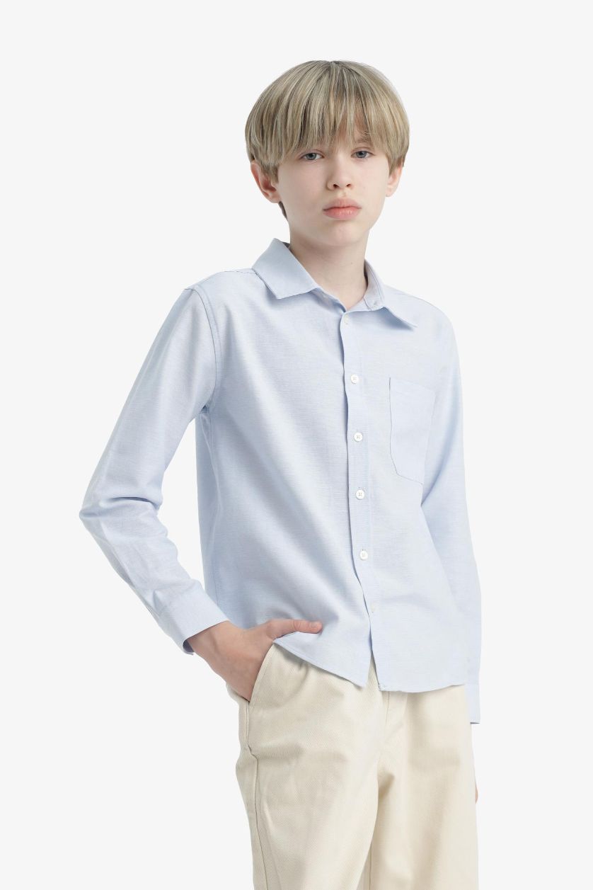 أولادي أزرق فاتح قميص بولو ولادي كم طويل أوكسفورد قصة عادية