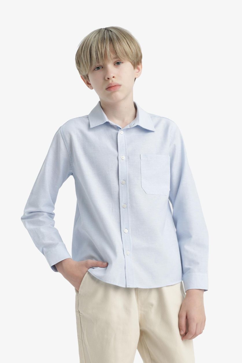 أولادي أزرق فاتح قميص بولو ولادي كم طويل أوكسفورد قصة عادية