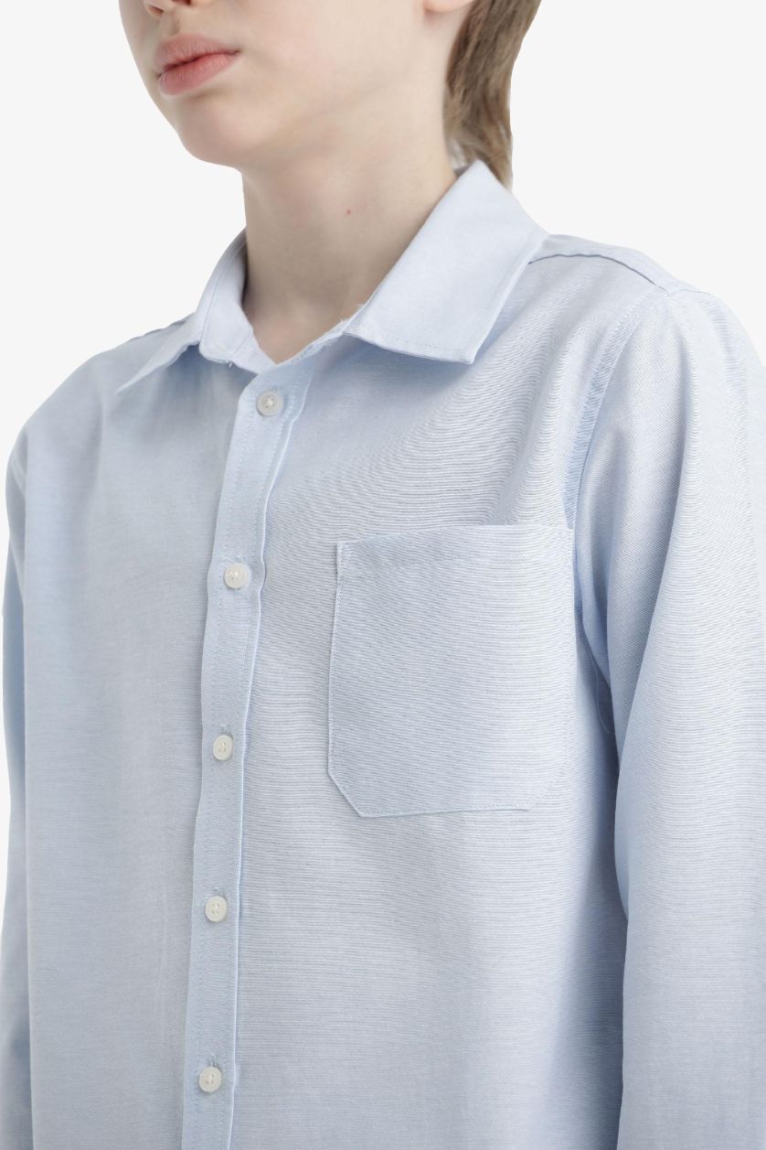 أولادي أزرق فاتح قميص بولو ولادي كم طويل أوكسفورد قصة عادية