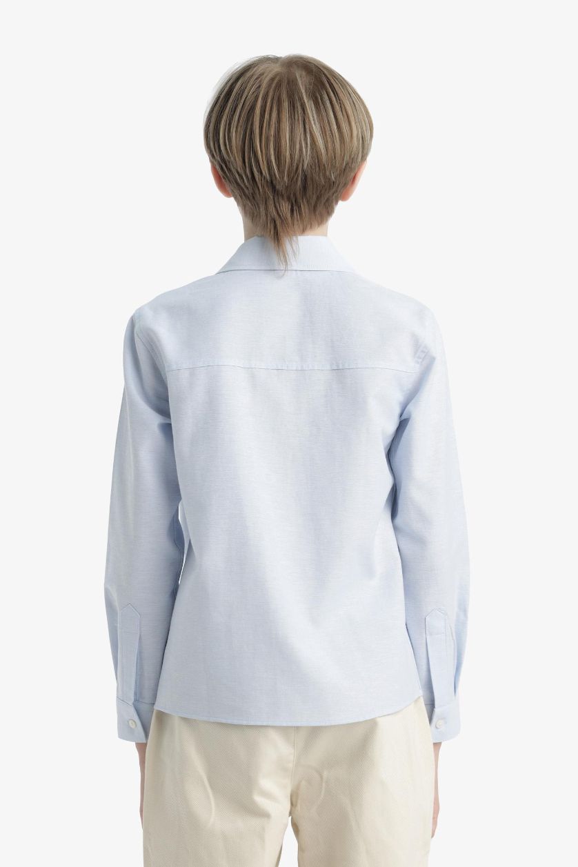 أولادي أزرق فاتح قميص بولو ولادي كم طويل أوكسفورد قصة عادية