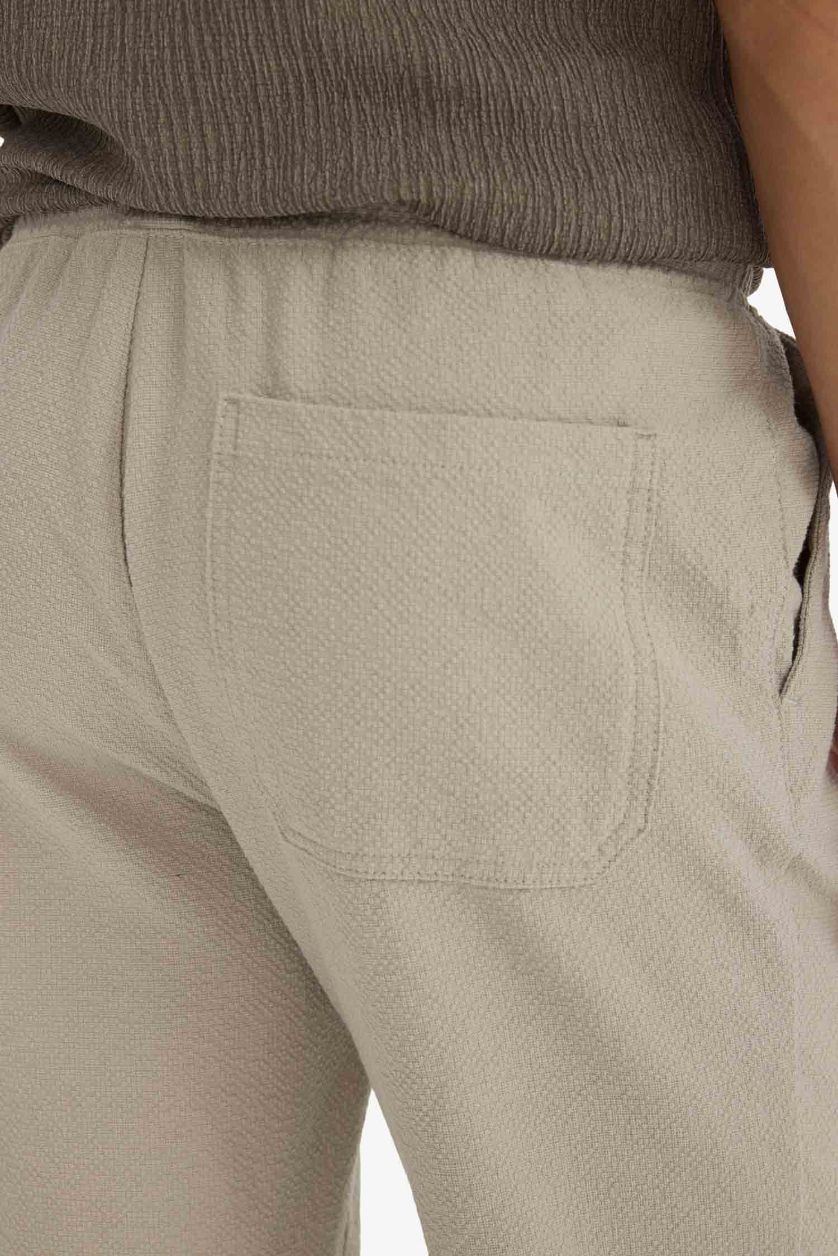 Erkek Açık Haki Jogger Fit Beli Bağcıklı Lastikli Cepli Pamuklu Dokulu Pantolon