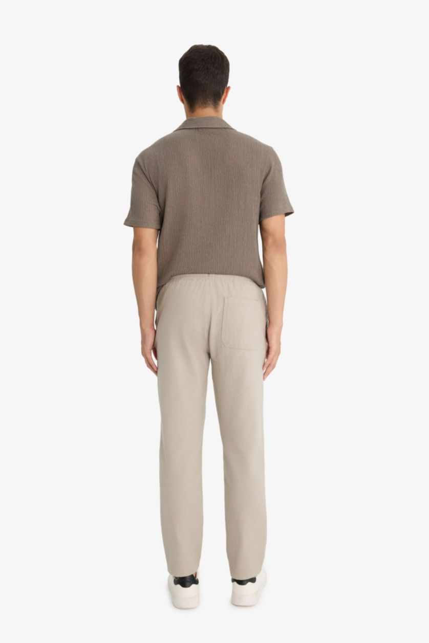 Erkek Açık Haki Jogger Fit Beli Bağcıklı Lastikli Cepli Pamuklu Dokulu Pantolon