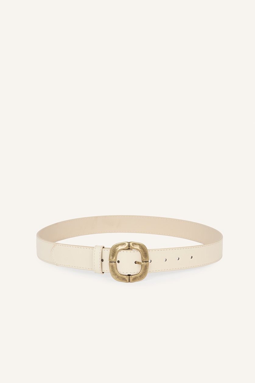 Women Beige Woman Big Clasp Faux Leather Jean Belt