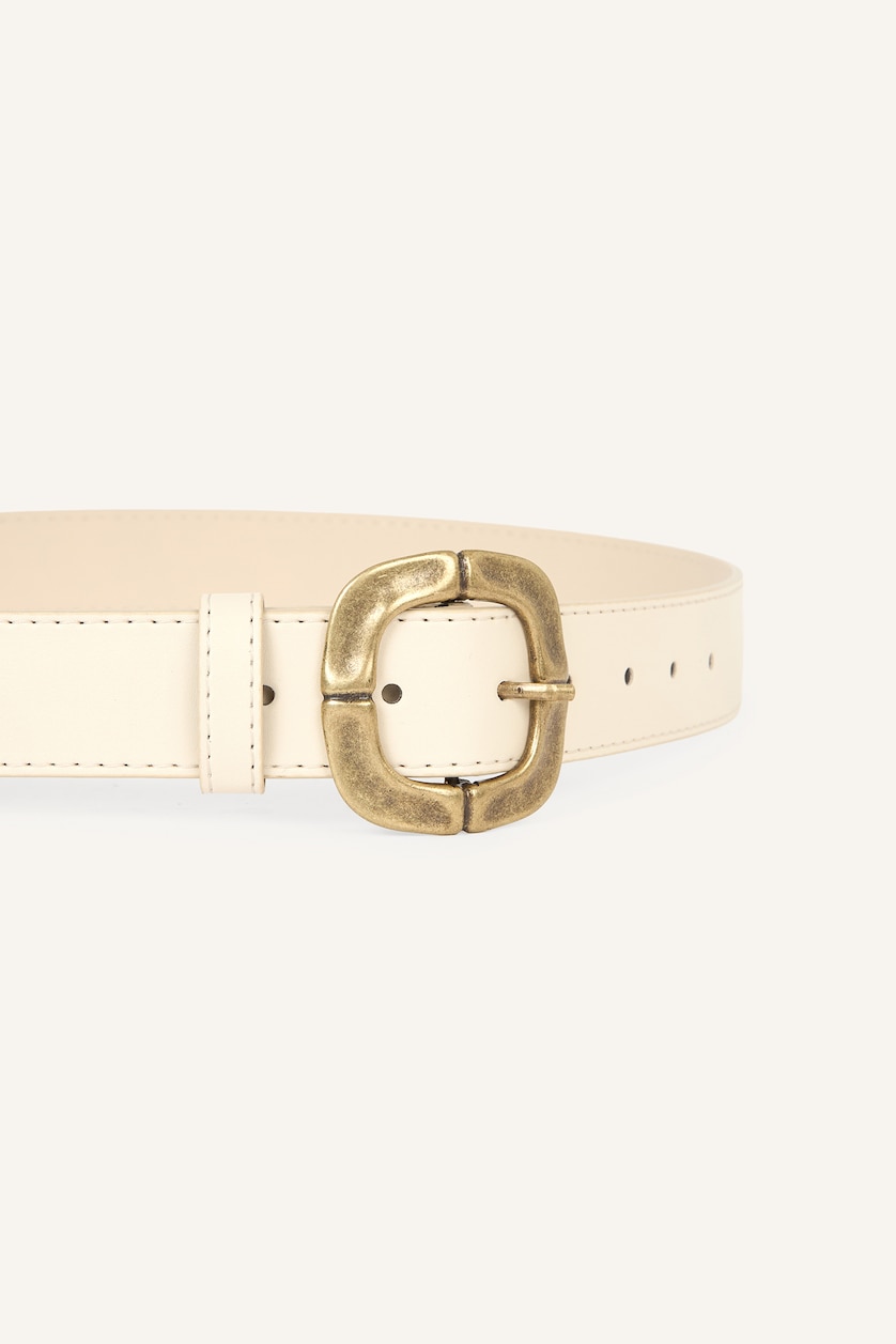 Women Beige Woman Big Clasp Faux Leather Jean Belt